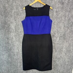 Talbots Dress‎ Womens 10 Black Blue Colorblock Wool Business Career Sleeveless